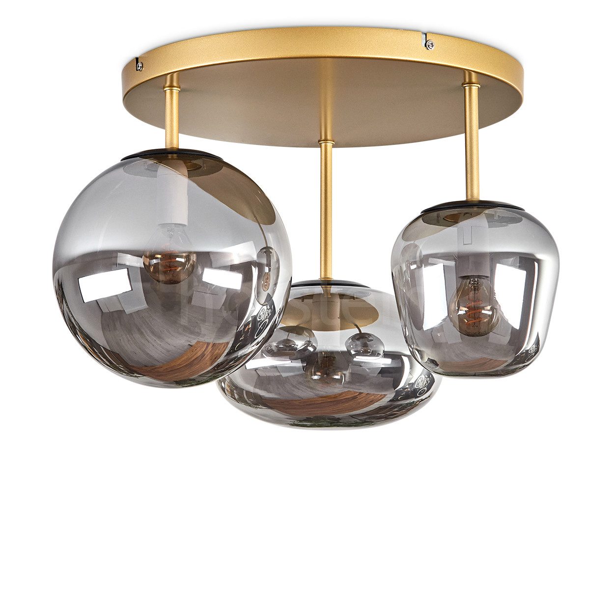 hofstein Deckenleuchte Deckenlampe aus Metall/Glas in Goldfarben, ohne Leuchtmittel, Glasschirme (19,5 cm; 22 cm; 14 cm), 3 x E14, ohne Leuchtmittel