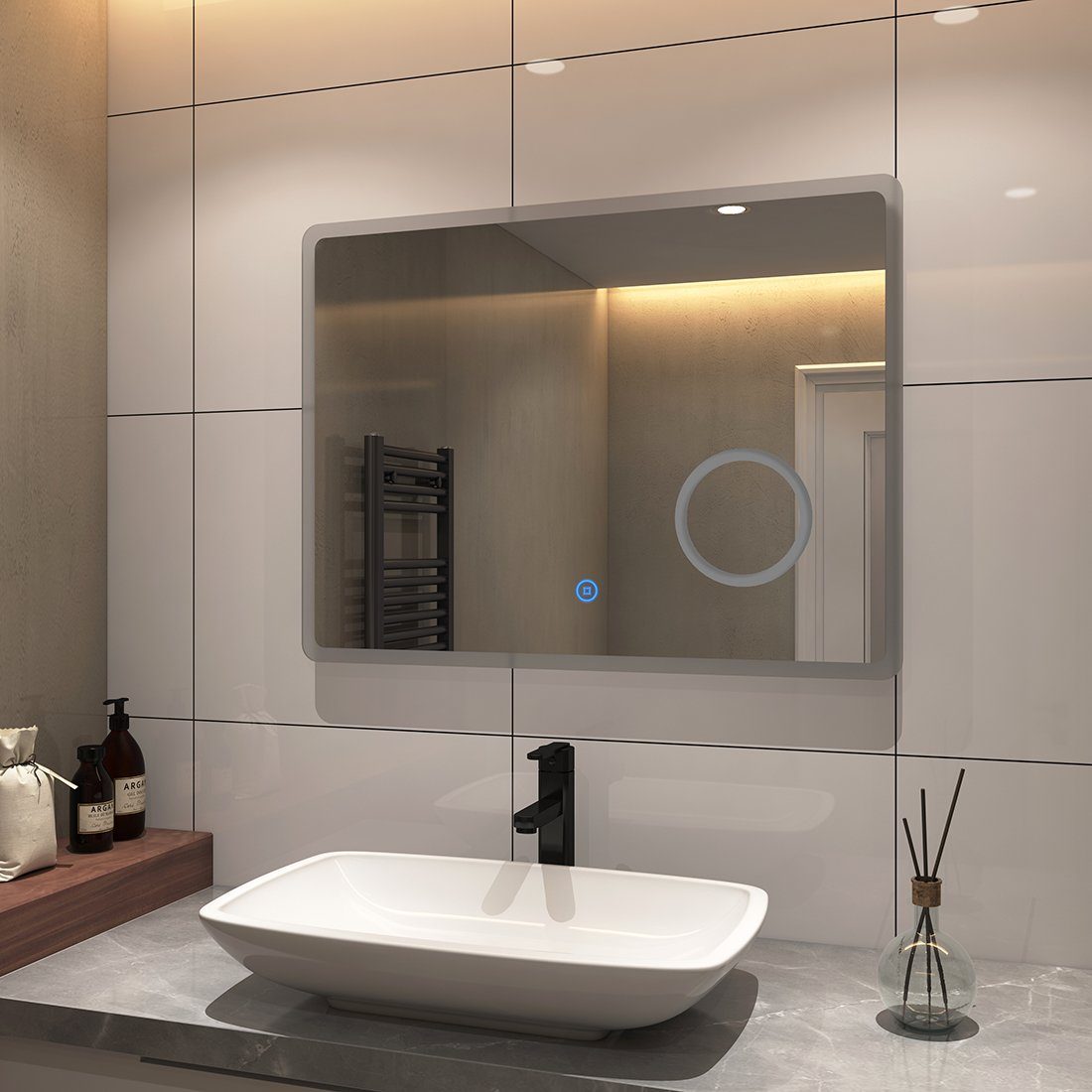 S'AFIELINA Badspiegel LED mit Rasierspiegel Touchschalter,Beschlagfrei,3-fach Vergrößerung,Kaltweiß Badspiegel Beleuchtung 6500K Wandspiegel
