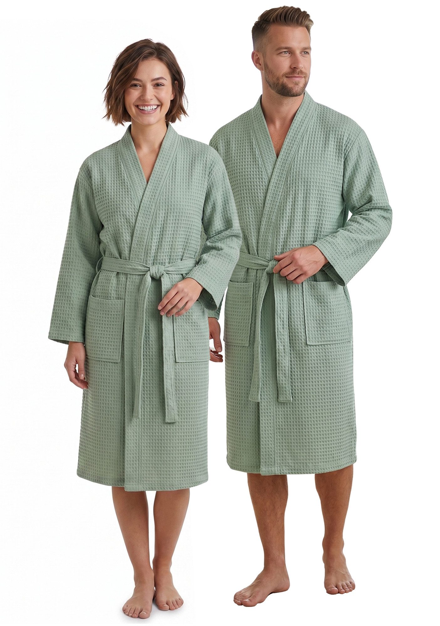 NYVI Bademantel Bademantel NYVISpa Waffelpique Baumwolle Unisex für Damen & Herren, Waffelpiqué, Schalkragen, Luftig Leicht Atmungsaktiv - perfekt für Sommer - für Männer & Frauen