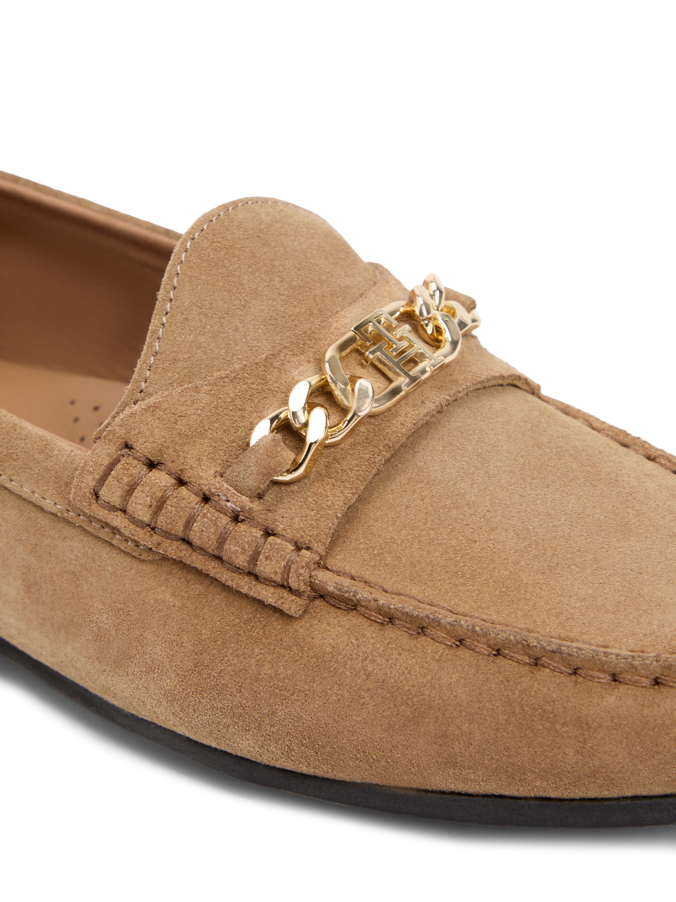 Tommy Hilfiger TH CHAIN SUEDE LOAFER Loafer Slipper, Businessschuh, Schlupfschuh mit goldfarbener Zierkette