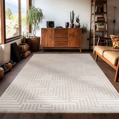 Designteppich Geometrisch Design, Carpetsale24, Rechteckig, Höhe: 12 mm, Teppich Wohnzimmer Boho Design Skandinavische Stil Natur Optik