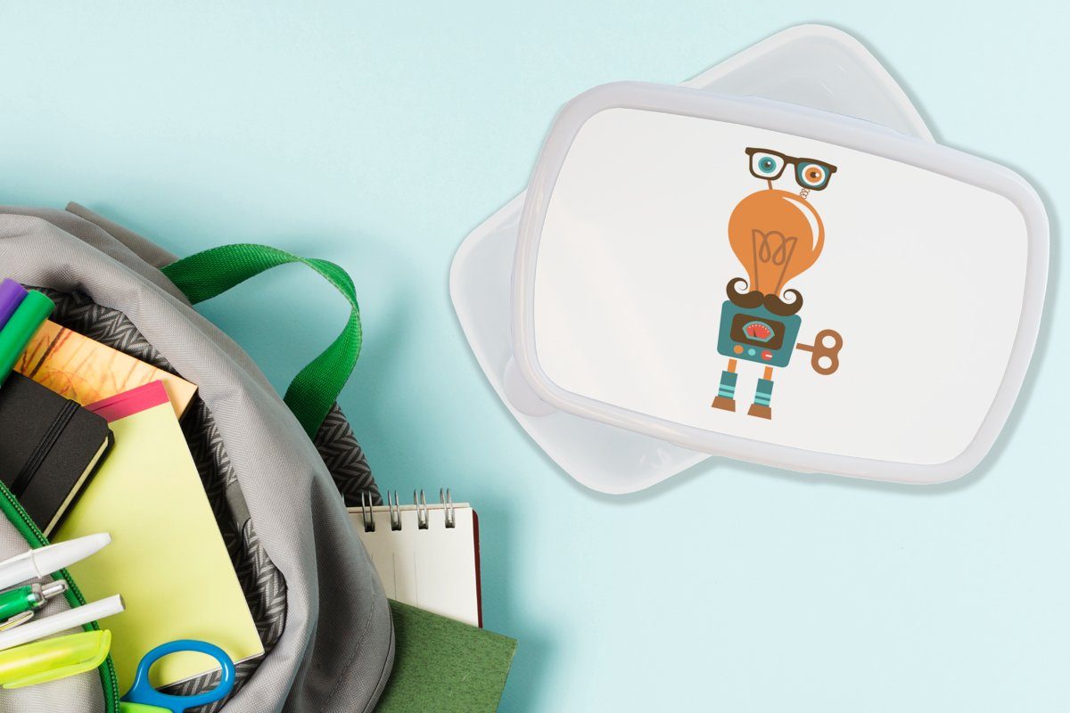MuchoWow Lunchbox Roboter - Jungen, - Kunststoff, für Brotdose, - weiß Schnauzbart Mädchen für Jungs Kinder (2-tlg), und Kinder Brille Erwachsene, - Brotbox und