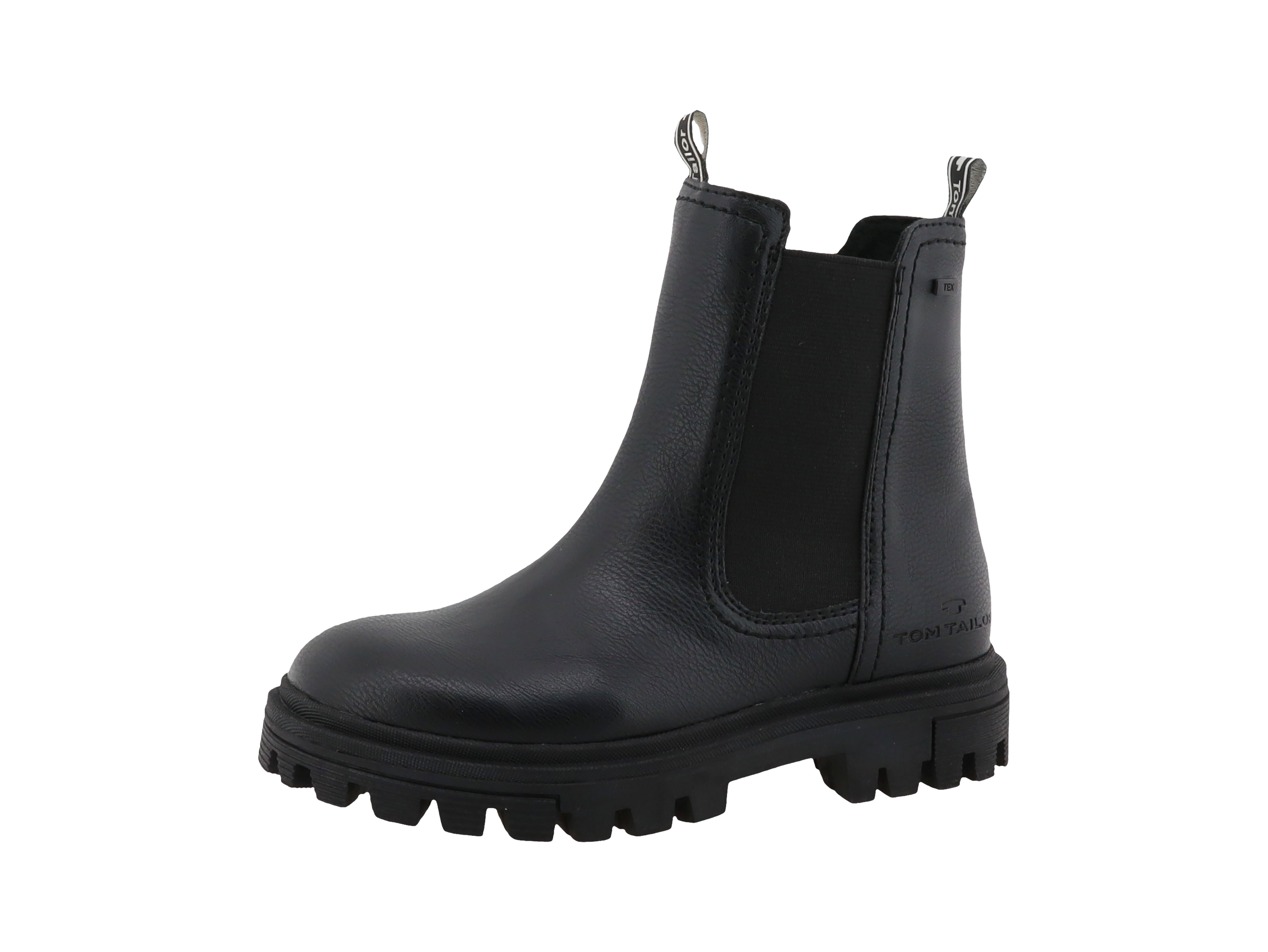 TOM TAILOR Chelseaboots Blockabsatz, Stiefelette mit logobedruckten Anziehlaschen