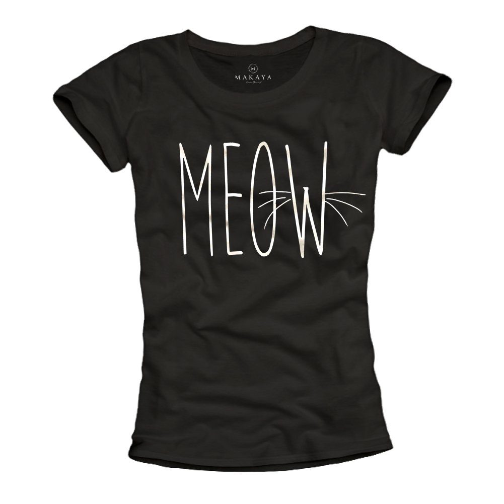 T-Shirt Katzennprint Tops Katzenmotiv Niedliche MAKAYA Damen Cat Damenshirts Katzen