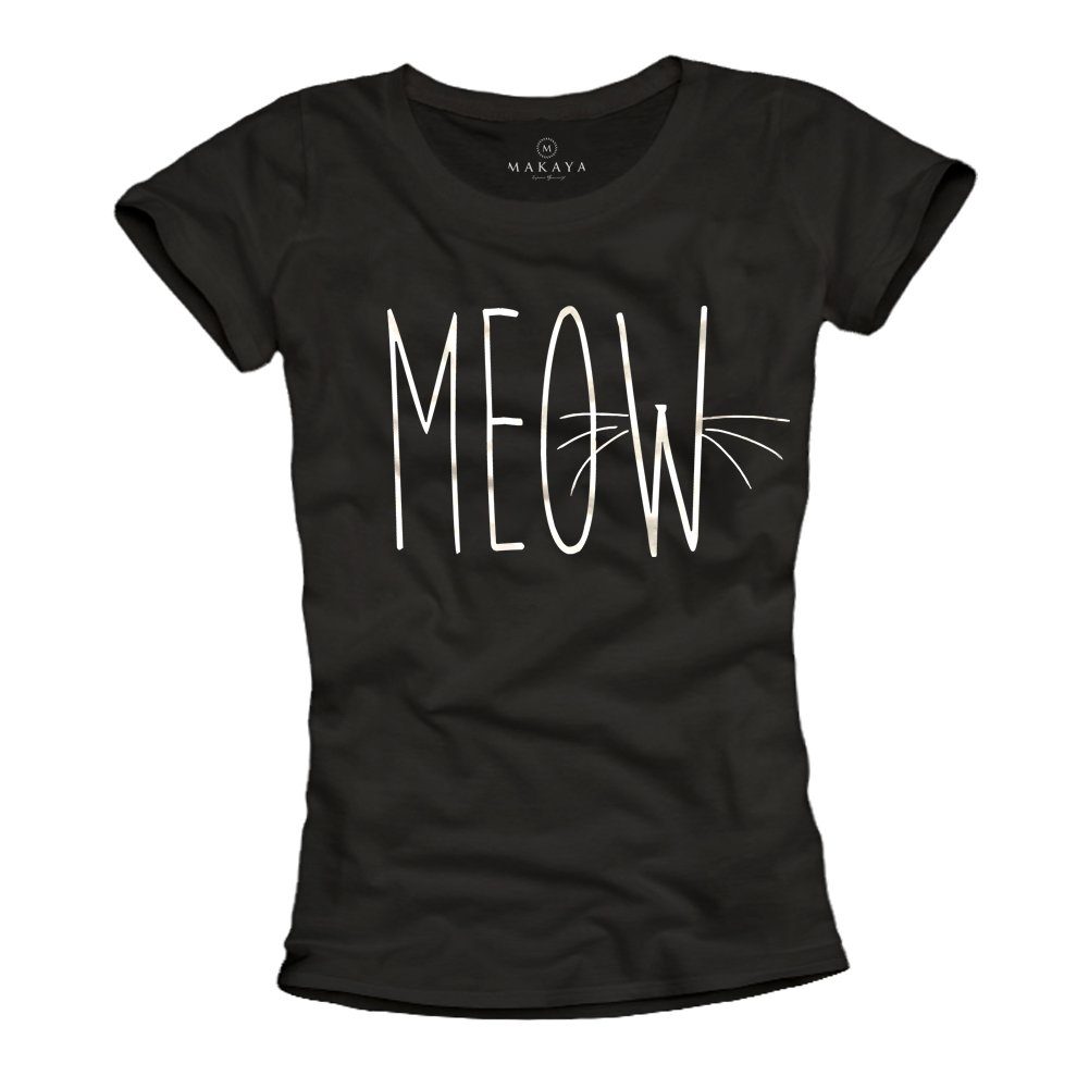 Katzen Cat T-Shirt Katzennprint Niedliche Katzenmotiv Tops Damen MAKAYA Damenshirts