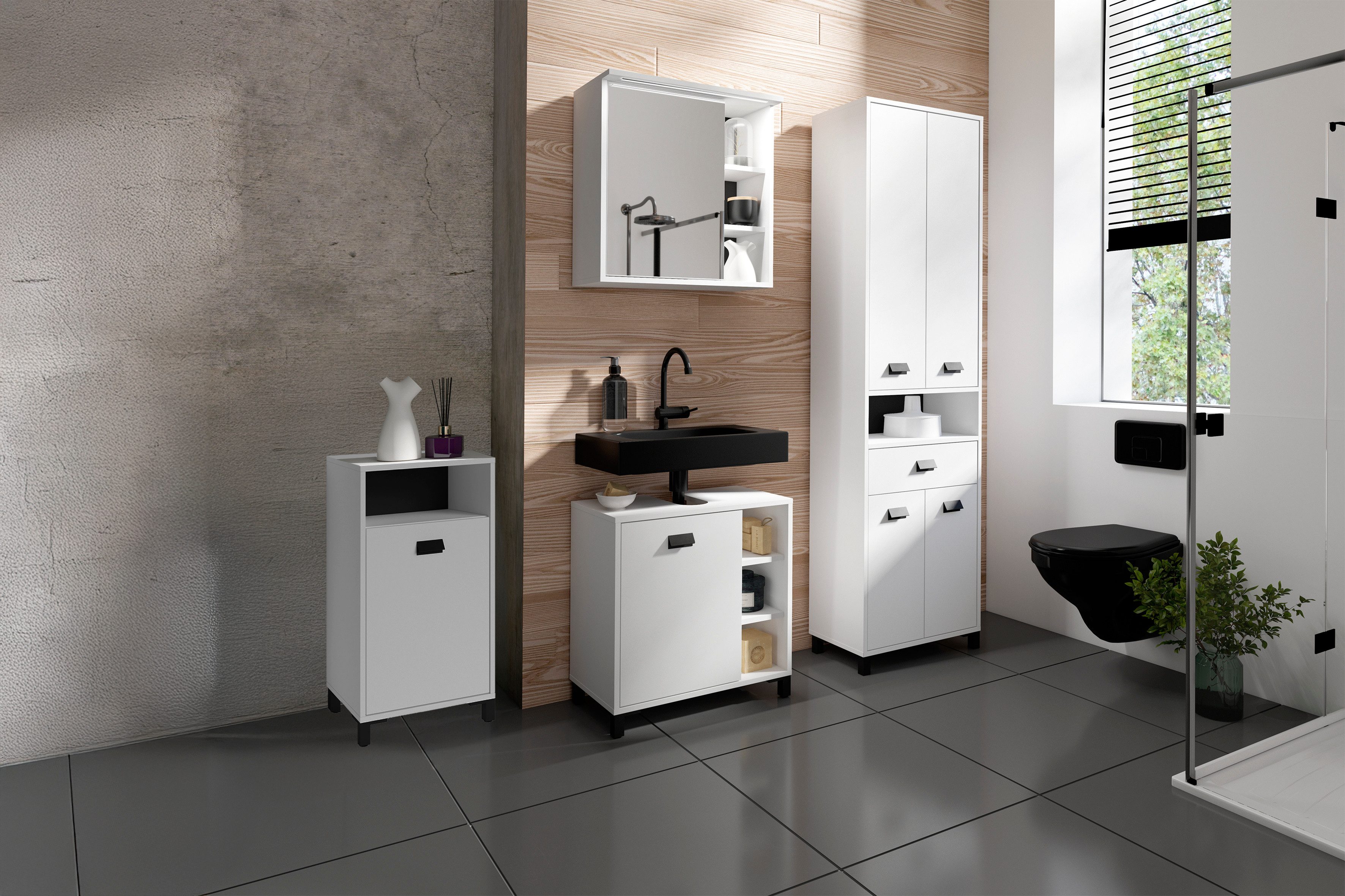 byLIVING Seitenschrank WELLNESS (B 42, H 77,5, T 31 cm) Badschrank mit offenem Fach in Artisan Eiche Nachbildung oder weiß