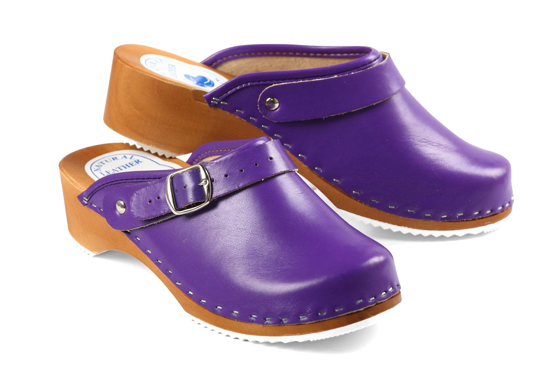 Aves-24 CLOGS Pantolette Sandalette Leder Holzschuhe Holzclogs Damen Klotschen Clog Lila 40