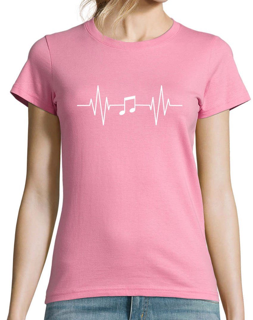 mit Note Musik T-Shirt Youth Frontprint Designz Rosa Heartbeat Damen Music Shirt