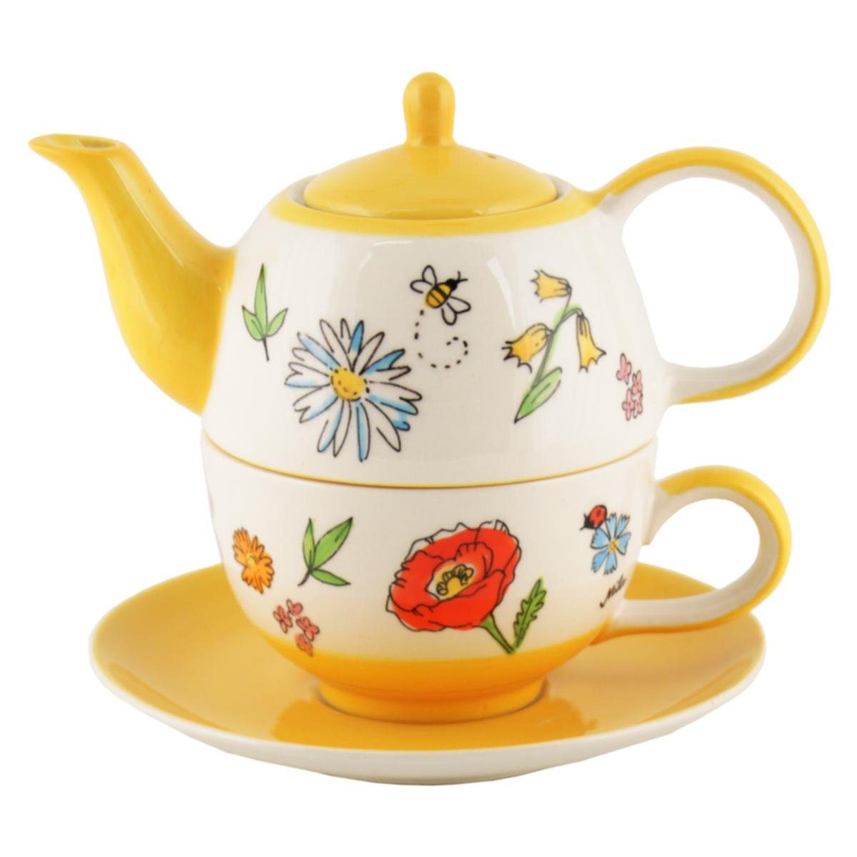 Mila Teekanne Mila Keramik Tee-Set Tea for One Lovely Flowers, 0.4 l, (Set)