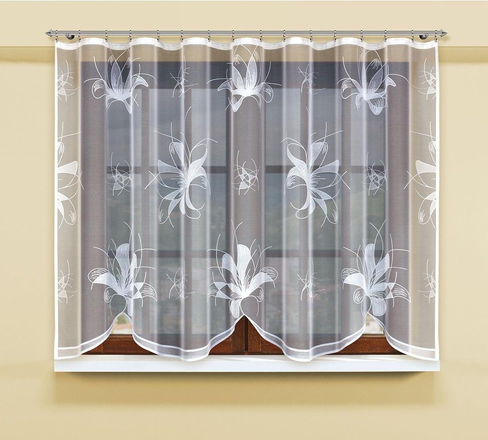 Gardine Store mit Blumen Muster, HAFT, mit Kräuselband, Store, 160(H) x  300(B) cm | Fertiggardinen