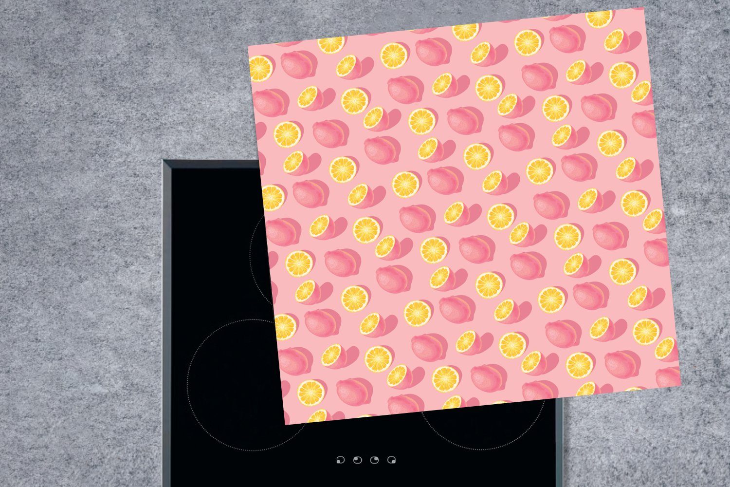 Zitrone Arbeitsplatte Vinyl, (1 cm, küche - Ceranfeldabdeckung, für tlg), Rosa, - 78x78 MuchoWow Sommer Herdblende-/Abdeckplatte
