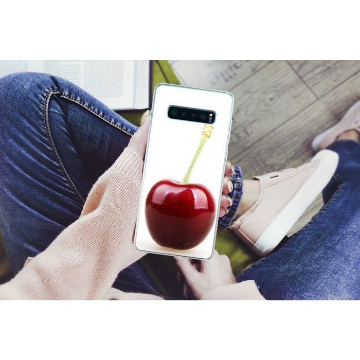 MuchoWow Handyhülle Kirsche - Weiß Phone Case Handyhülle Samsung Galaxy S10+ Silikon Schutzhülle FN11264
