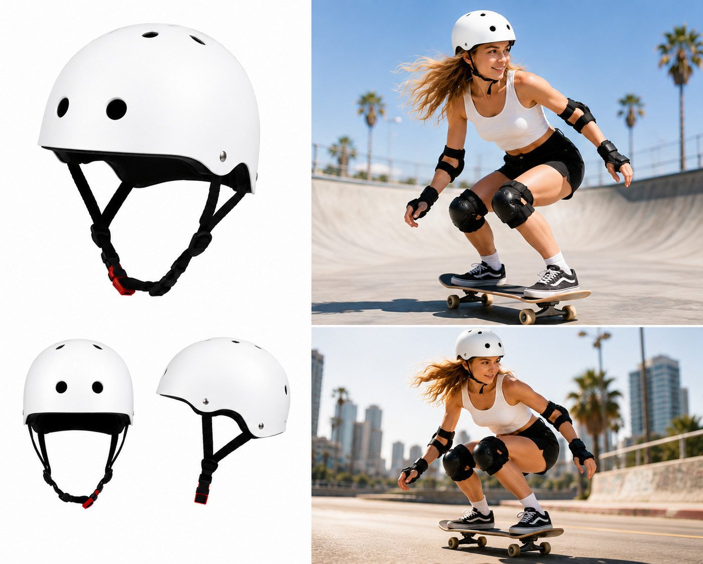 Rungassi Skatehelm Skate- und Fahrradhelm Helm „Aggressive“ 75CE_ZWA Weiss XL