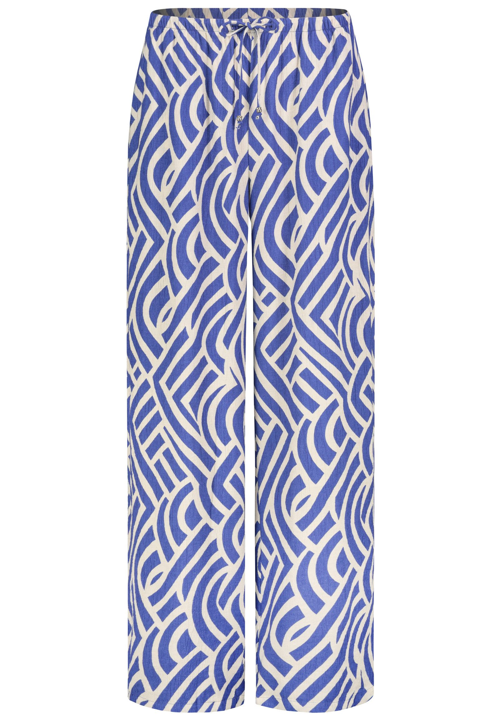 Eight2Nine Stoffhose Damen Sommerhose mit weitem Bein Allover Print, Gummibund mit Kordel & Perle