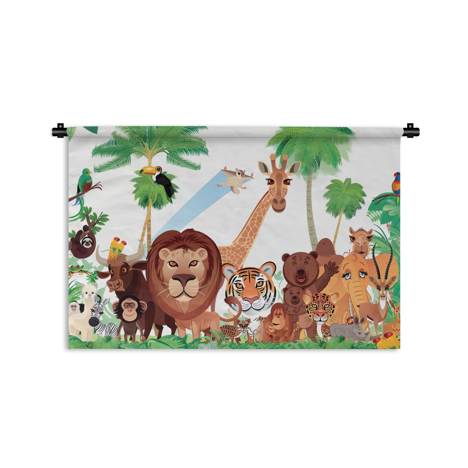 MuchoWow Wanddekoobjekt Wilde Tiere - Dschungel - Löwe - Tiger - Mädchen - Kinder - Jungen, Wanddeko für Wohnzimmer, Schlafzimmer, Kleid, Wandbehang, Kinderzimmer