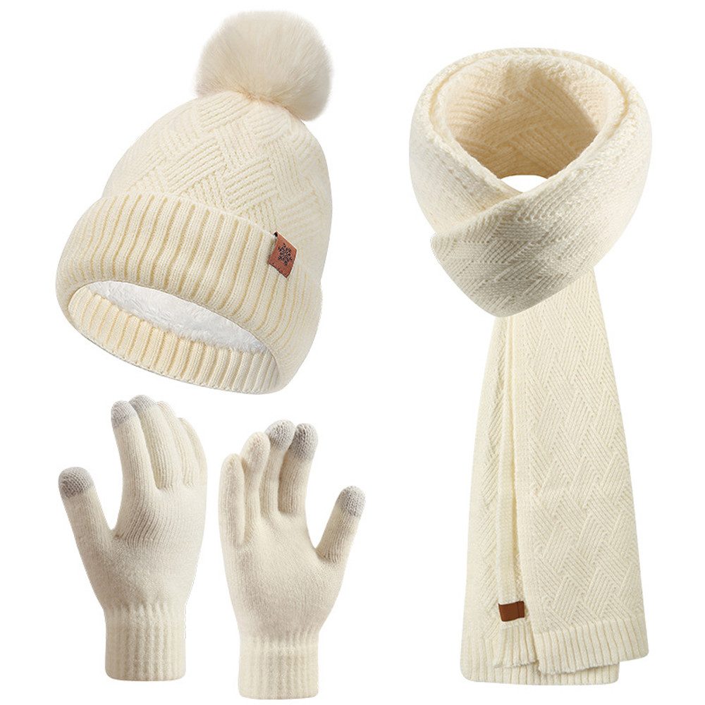 Cachito Mütze & Schal Damen Winter-Set, Mütze mit Bommel, Schal & Touchscreen-Handschuhe (3-tlg) Fleece gefüttert, warmes 3-in-1 Geschenkset