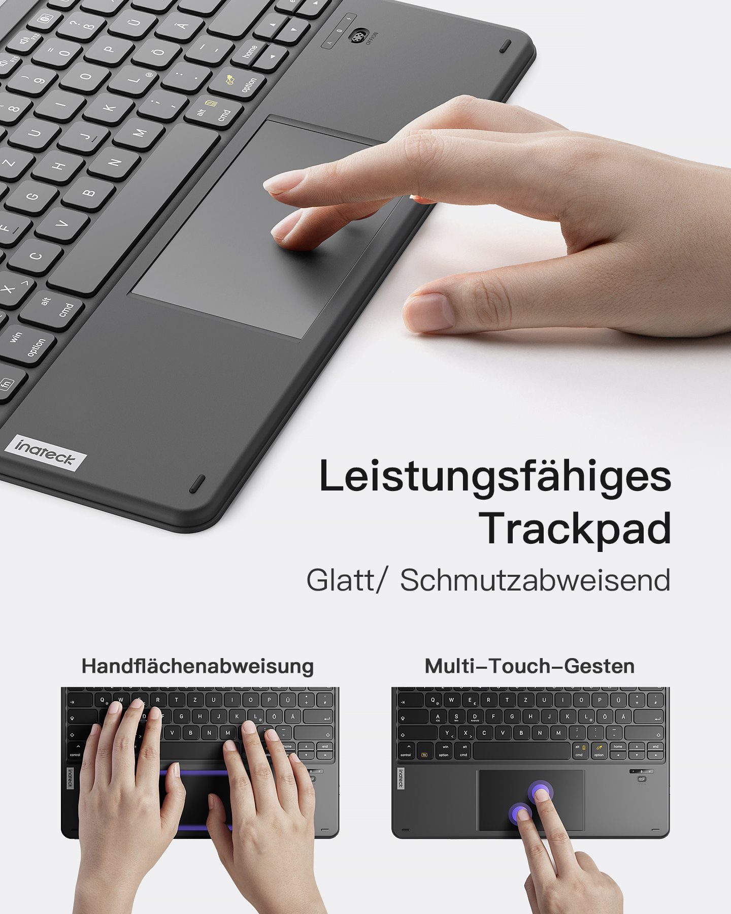 drei Touchpad, PC/iPad) Android/iOS-Systeme/Smartphones/Windows Tastatur Wireless-Tastatur Kanäle Inateck mit Tablet Bluetooth (kompatibel mit