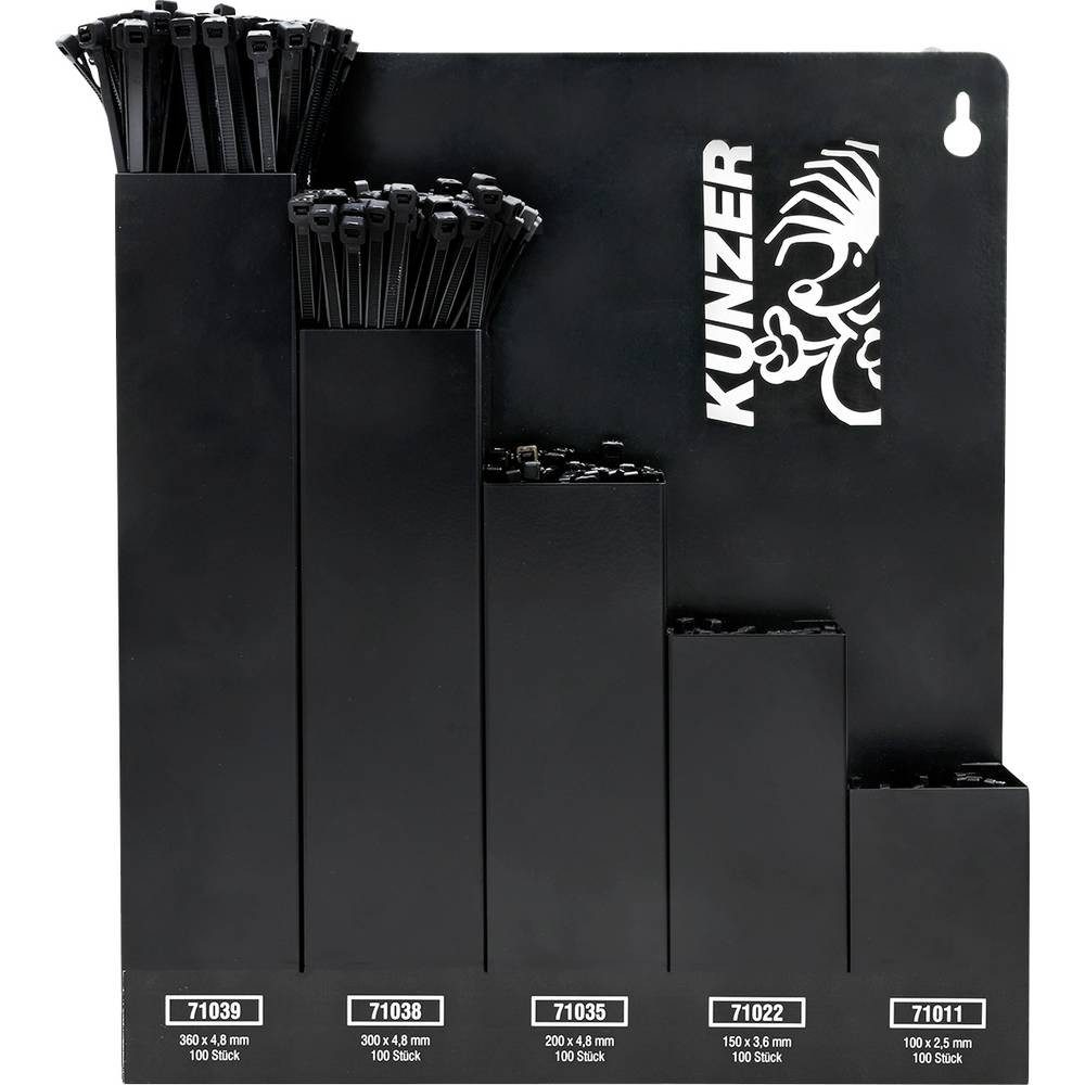 Kunzer Kabelbinder Kabelbinder-Sortiment 100 mm, 150 mm, 200 mm, 300 mm, 360 mm Schwarz