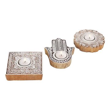 Casa Moro Teelichthalter Orientalische Teelichthalter Sahra aus Echtholz handgeschnitzt (3er Set, 3 St., Ramadan Eid Tisch Wohn Deko), Handbemalt