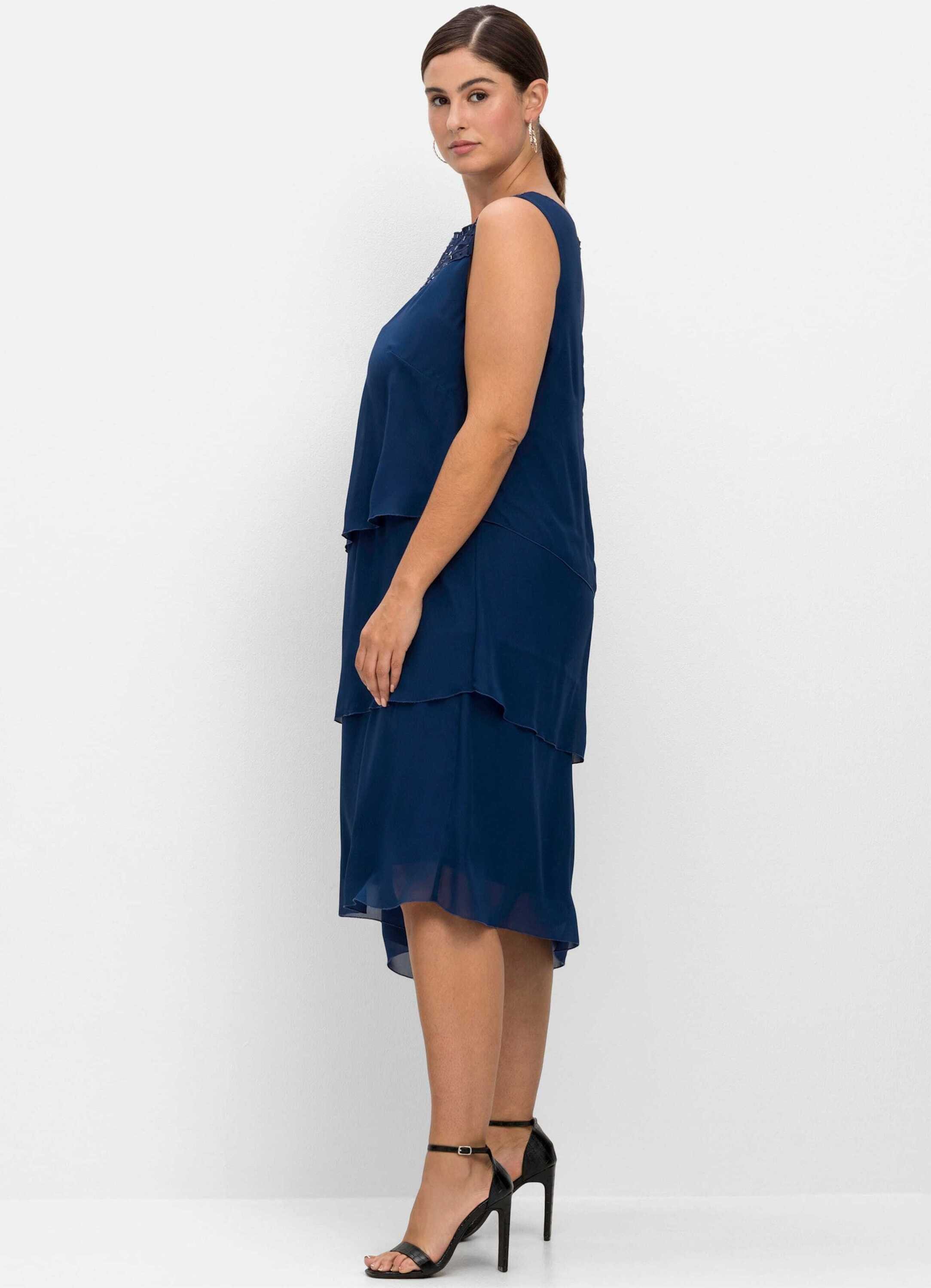 Sheego Etuikleid Cocktailkleid Ärmellos im Layerlook, mit Pailletten