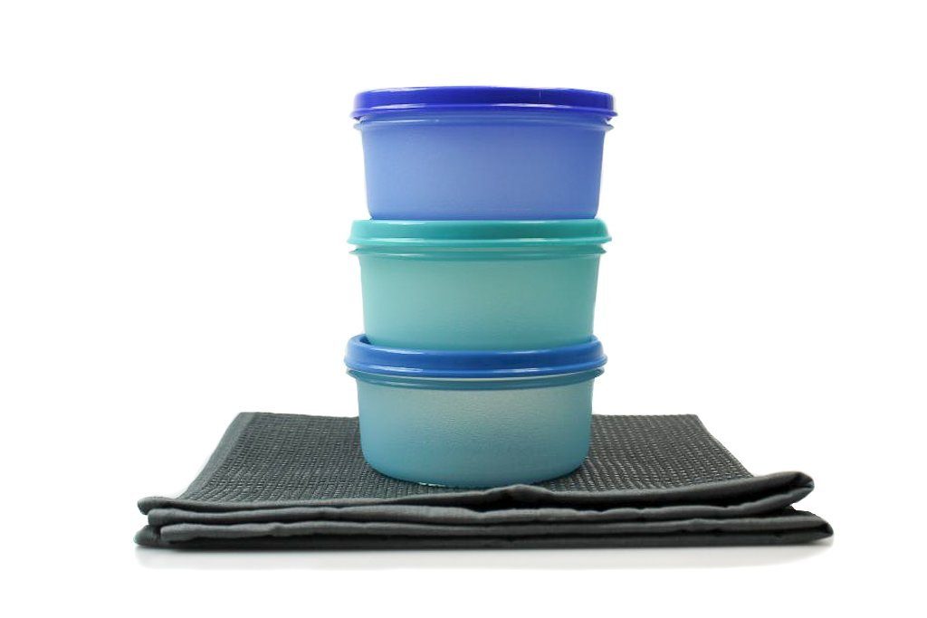 Tupperware Back-Set Kühlschrank 200 ml Julchen türkis+blau+dunkelblau +  GLASTUCH