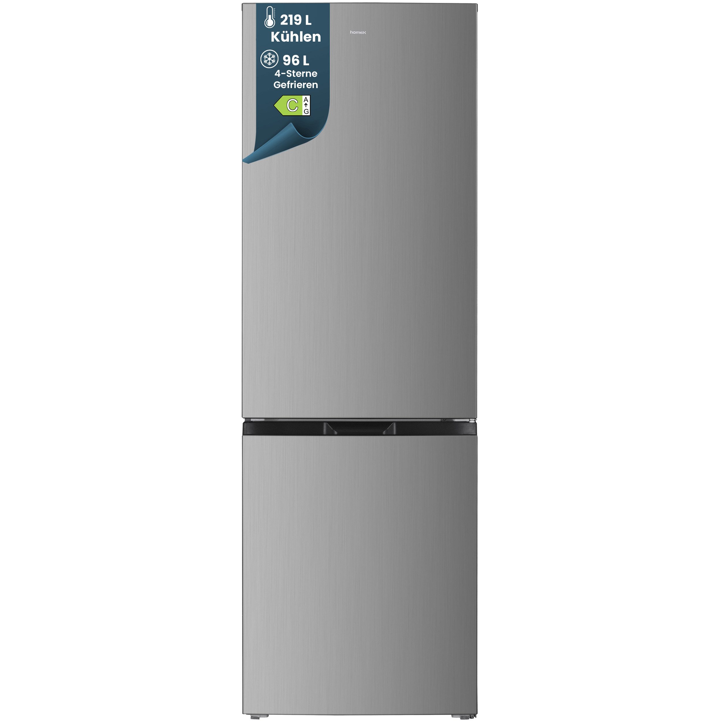 homeX Kühl-/Gefrierkombination CFS3151C-S, 186 cm hoch, 60 cm breit, 315 Liter Nutzinhalt, Kühlschrank mit Gefrierfach, freistehend, groß