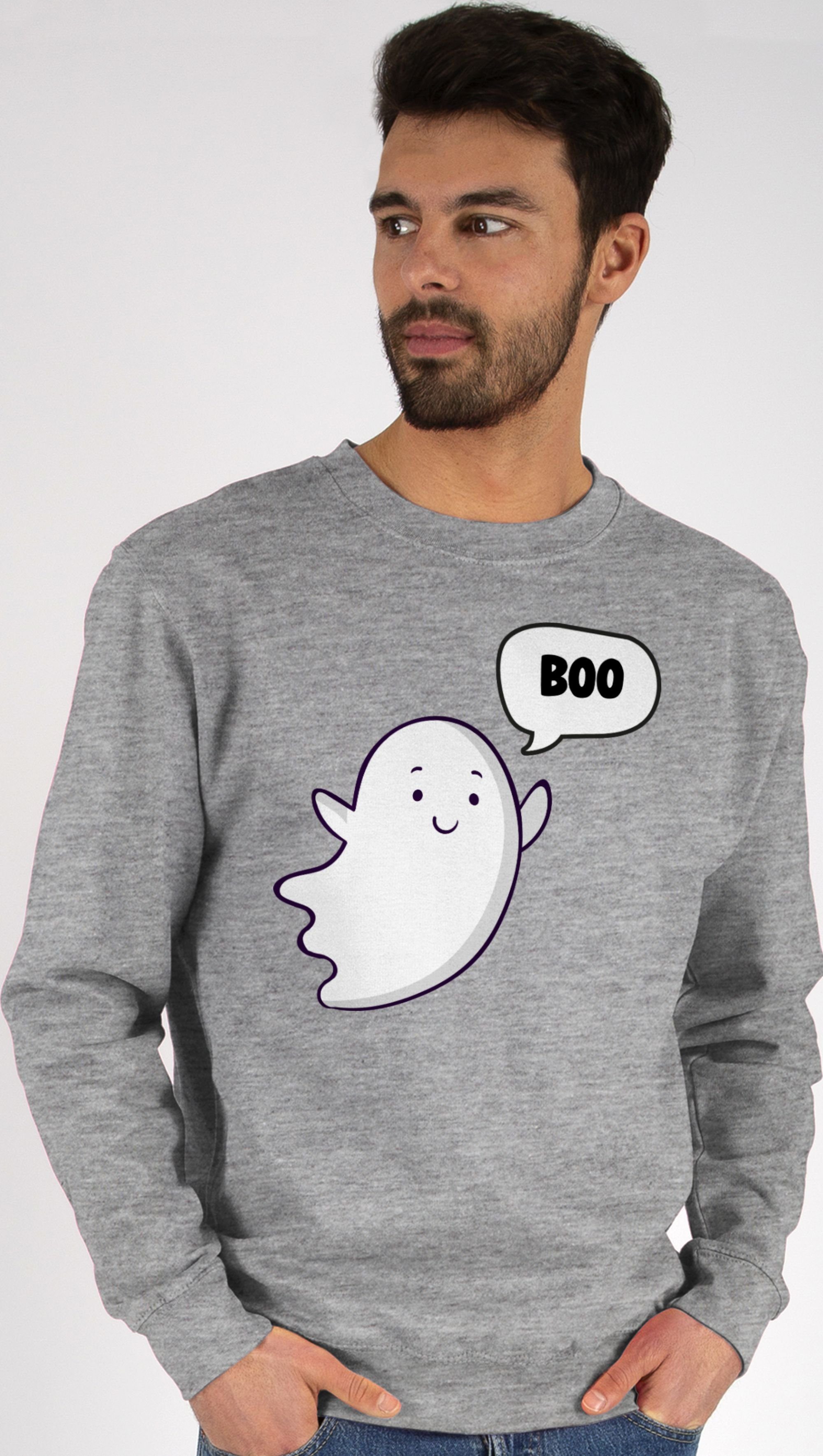 Shirtracer Sweatshirt Süßer kleiner Geist Geister Gespenst Ghost (1-tlg) Halloween Kostüme Herren 2 Grau meliert