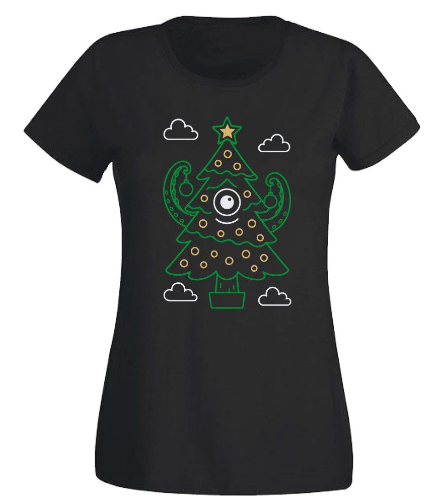 G-graphics T-Shirt Oktopus-Tannenbaum Slim-fit- Damen T-Shirt mit schaurig schönem Motiv