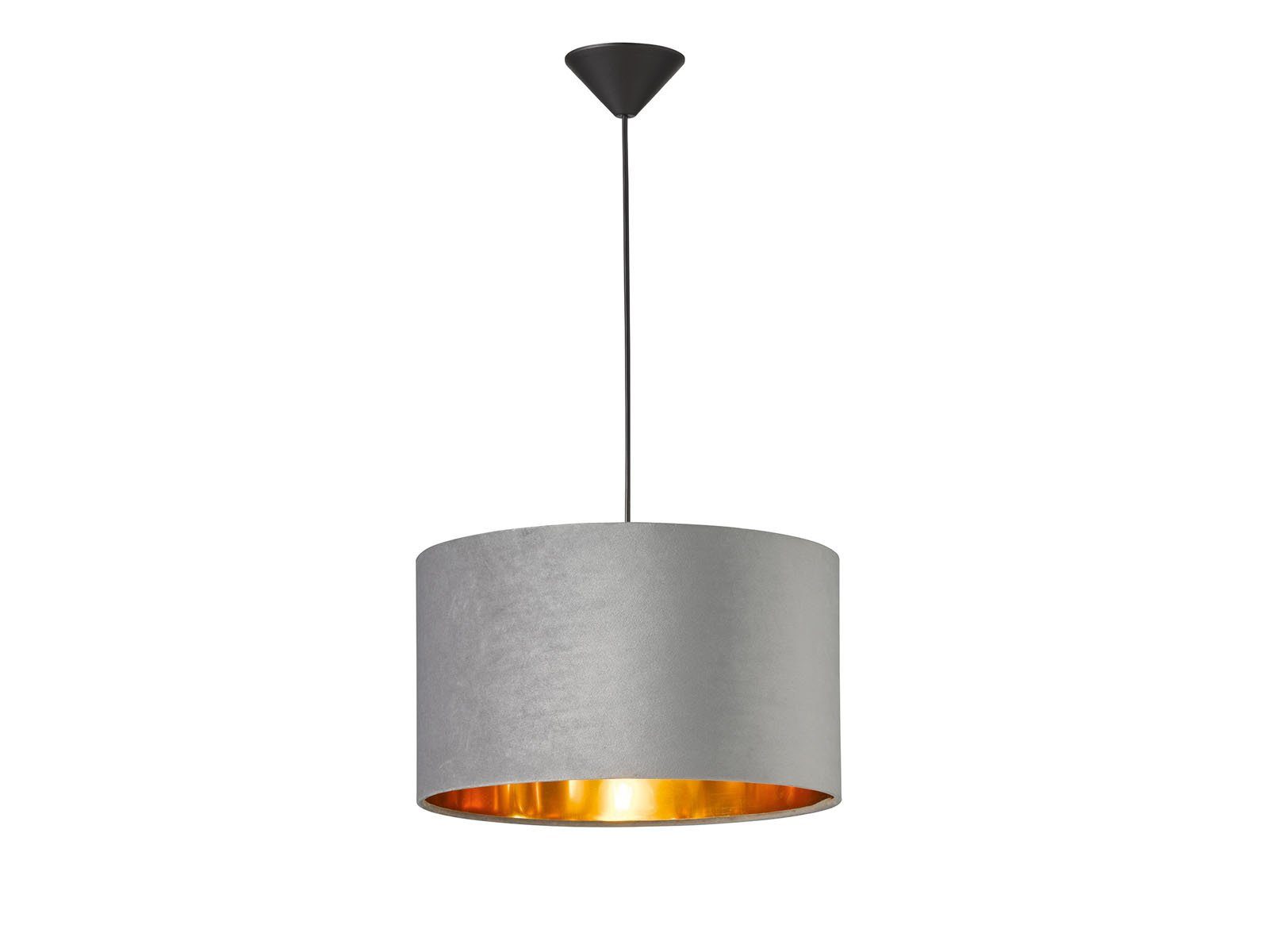 FISCHER & HONSEL LED Pendelleuchte, Dimmfunktion, LED wechselbar, Warmweiß, ausgefallen-e mit Samt Lampenschirm Grau Gold-en für Esstisch, Ø 40cm