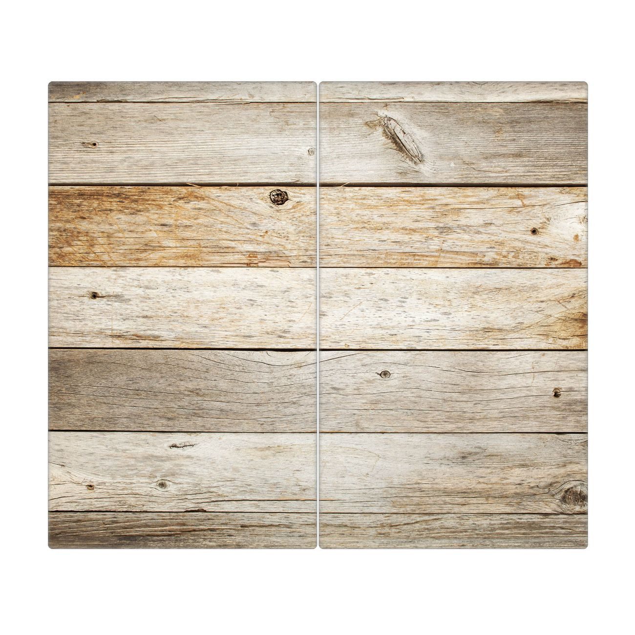 banjado Herd-Abdeckplatte zweiteilig aus Glas mit Motiv Graues Holz, (gehärtet, 2 tlg., inkl. selbstklebende Gummifüßchen)