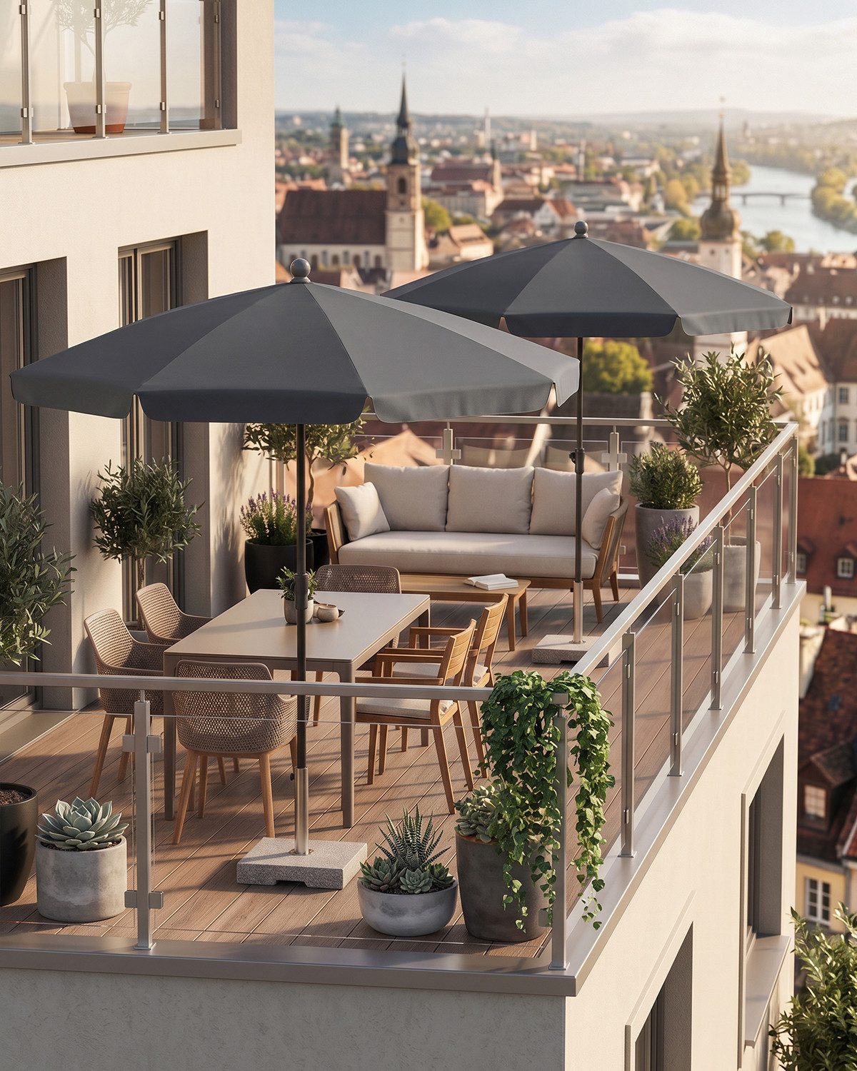 SUNULA Sonnenschirm 180 cm Balkon Balkonschirm mit Schutzhülle Gartenschirm mit Knickbar, Gartenschirm Höhenverstellbarem, UPF 50+ UV-Schutz