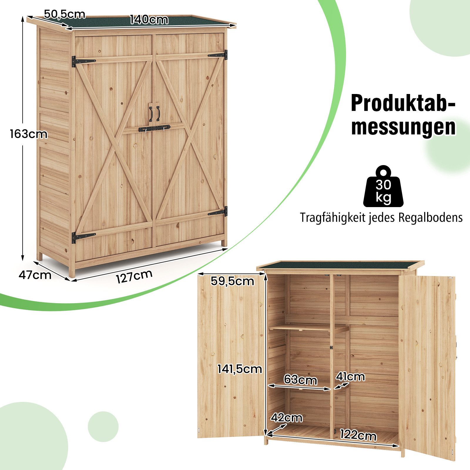 COSTWAY Geräteschrank (1-St) Außenschuppen, Gartenschrank, Gerätehaus für Garten