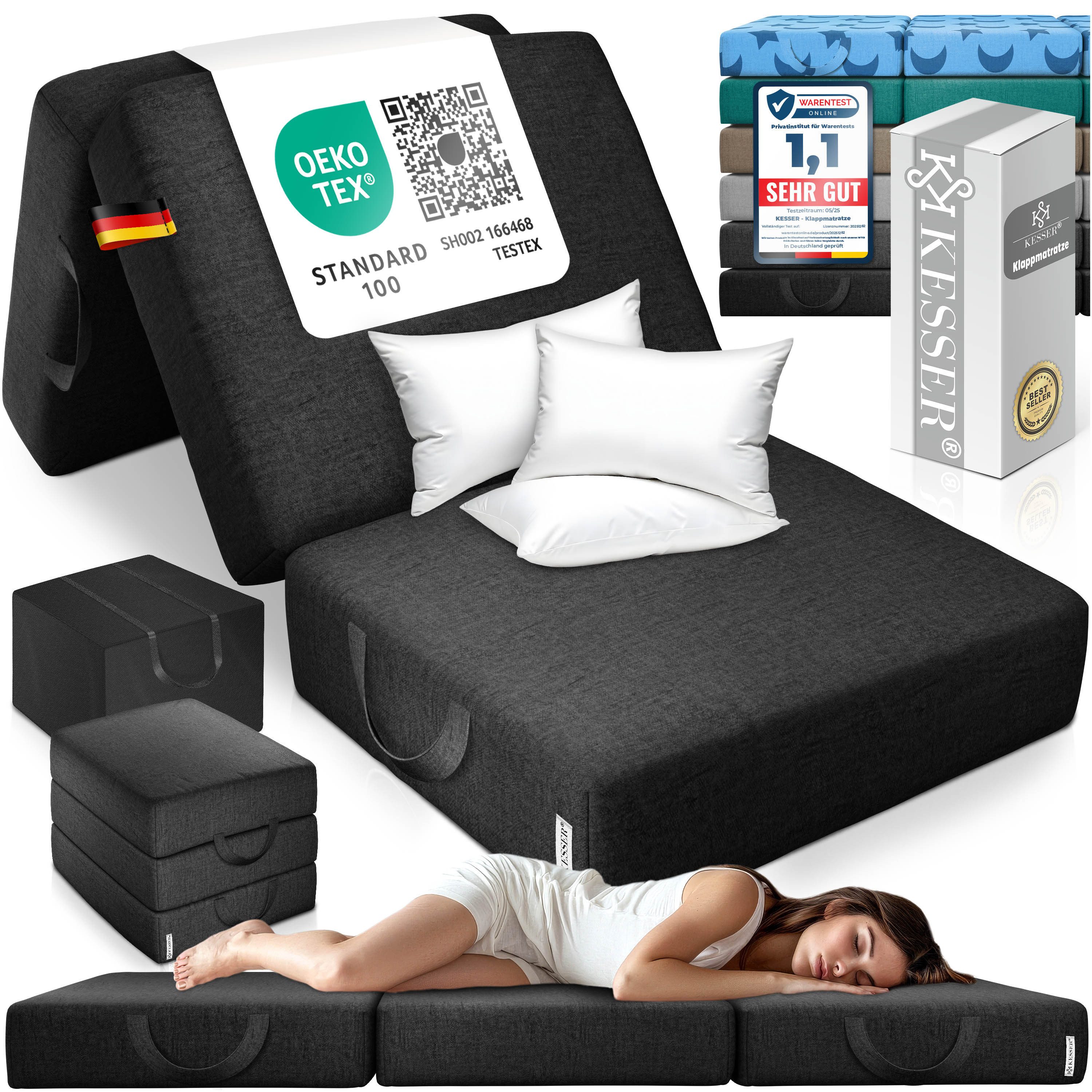 Klappmatratze 15cm hoch Gästematratze 3-fach faltbar zum Sitzhocker, KESSER, (bis zu 30 °C waschbarer abnehmbarer Bezug, Schaumstoff 25kg/m), Faltmatratze Inkl. Wasserabweisende Tragetasche