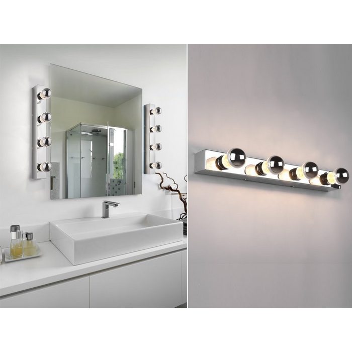 meineWunschleuchte Spiegelleuchte LED wechselbar Warmweiß seitlich LED Bad-Lampe für Wand Gäste WC Schminklichter für Spiegel Silber Chrom