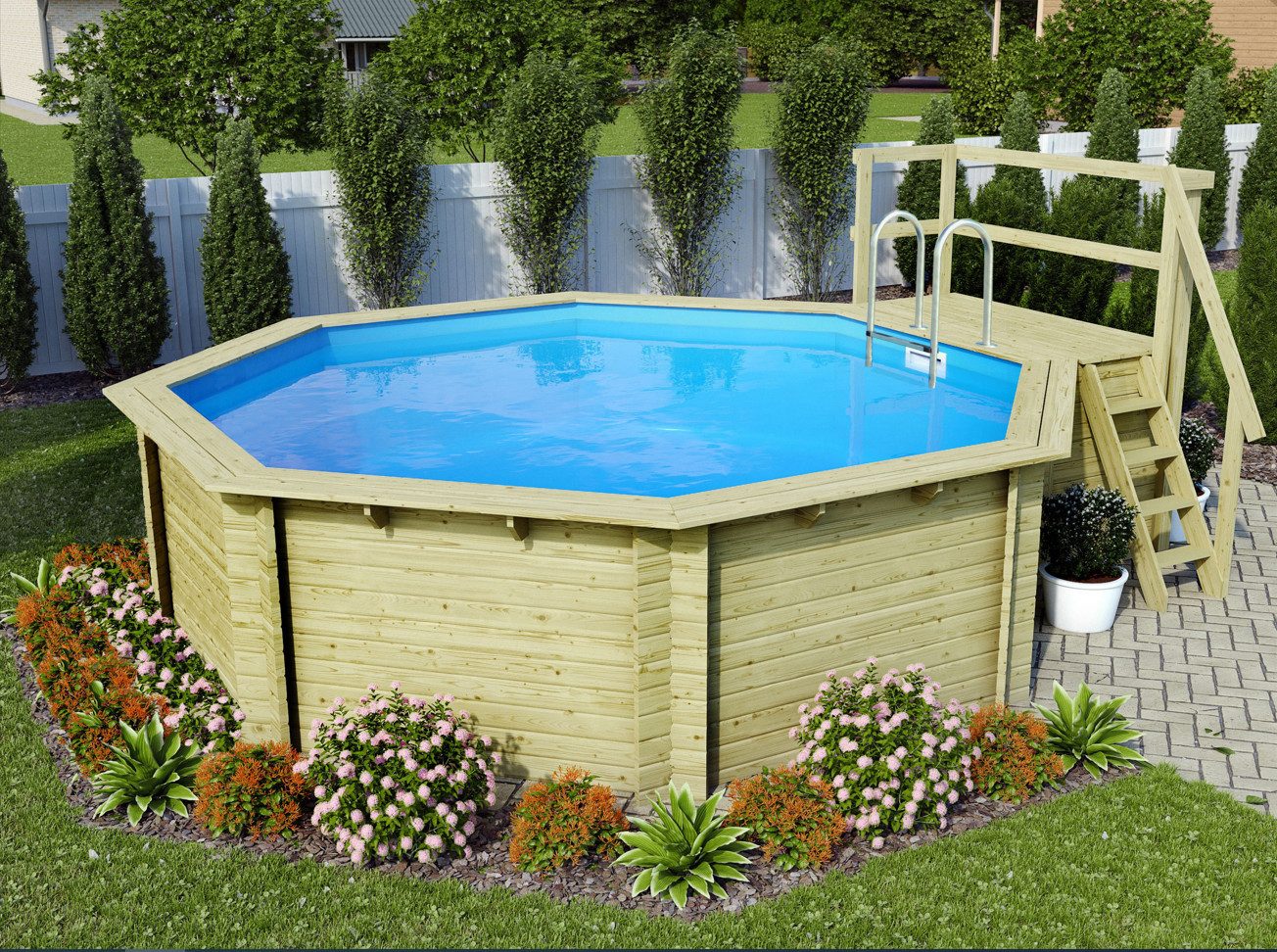 Achteckpool Massivholzpool kdi Schwimmbecken Gartenpool