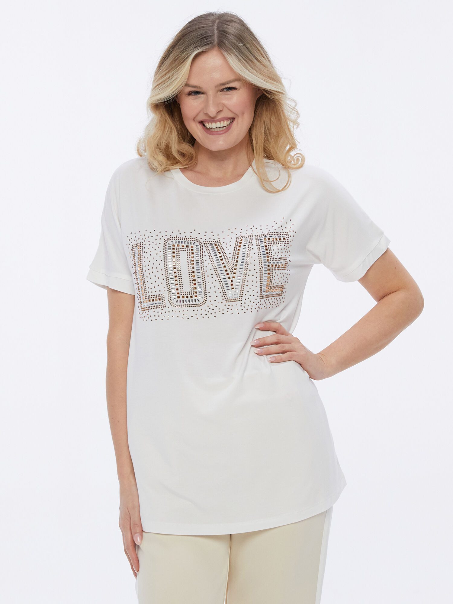 MONACO blue WEEKEND T-Shirt Kurzarmshirt figurumspielend mit bicolor Kristallsteinverzierung