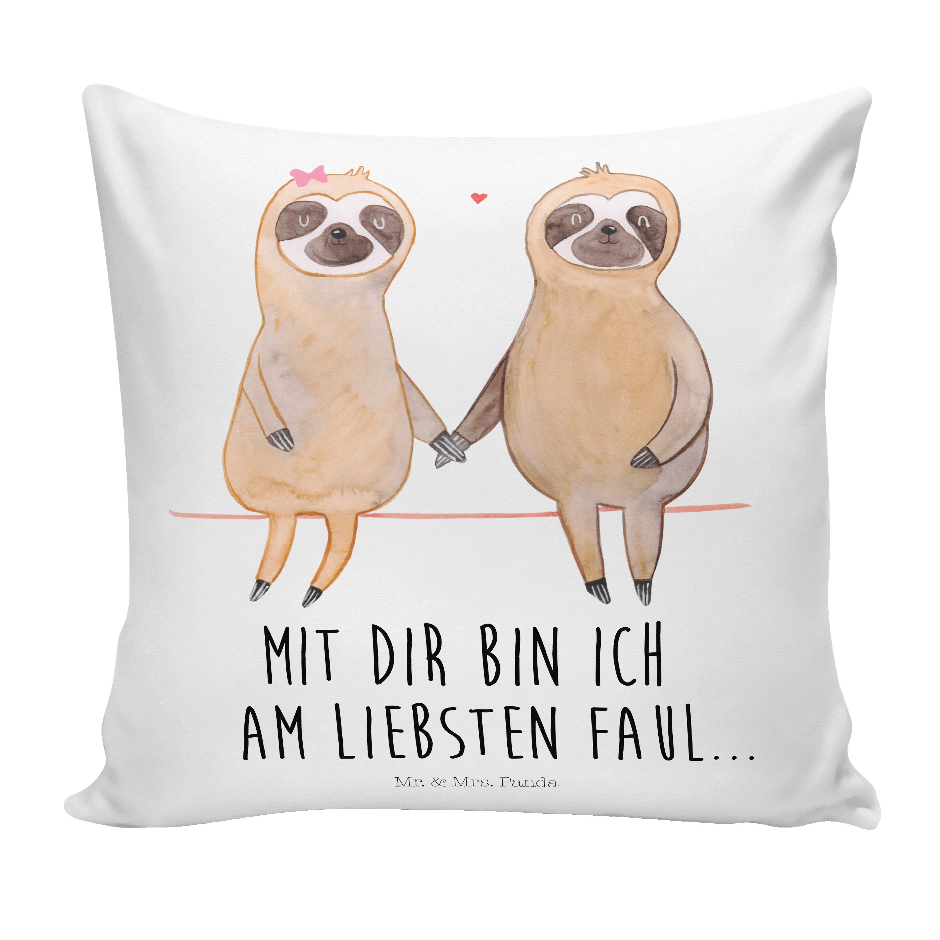 Mr. & Mrs. Panda Weiß Kissenhülle, Faultierpärchen, - Faultier - Pärchen Geschenk, Lie Dekokissen