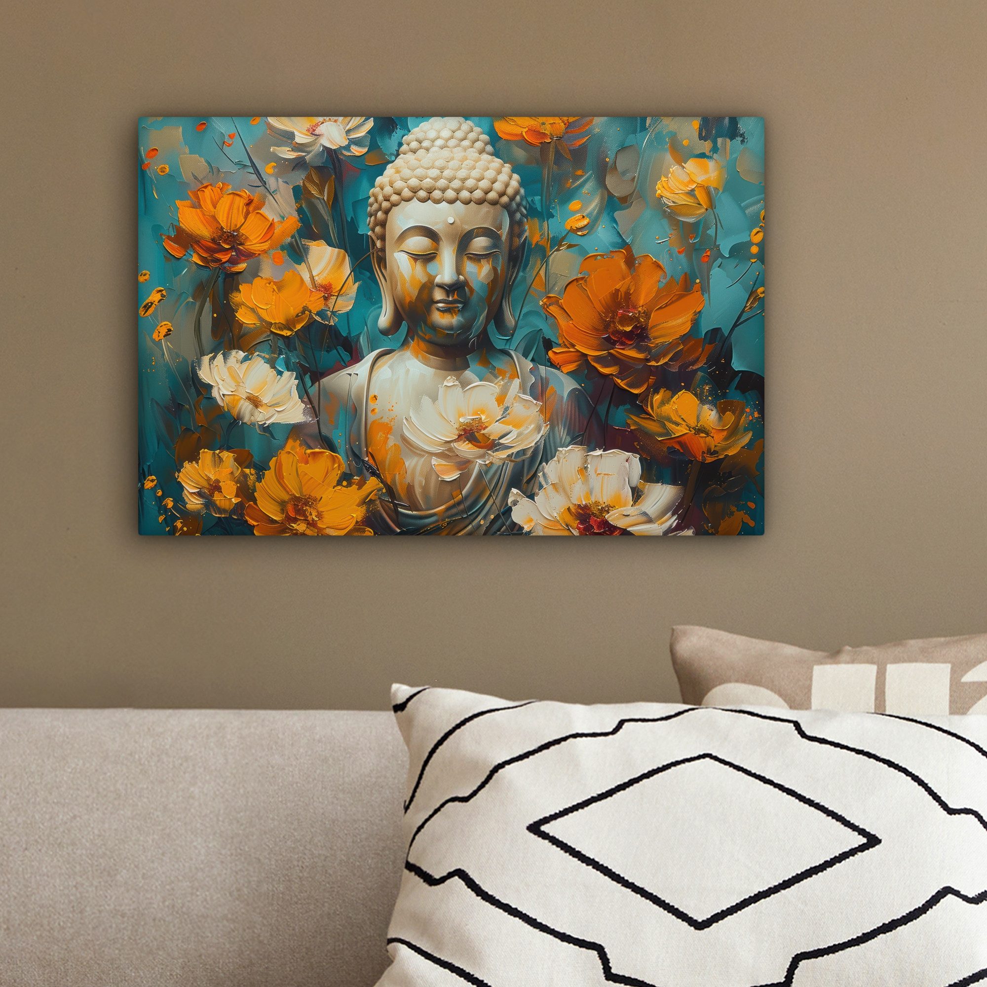 OneMillionCanvasses® Leinwandbild Buddha - Blume - Farbenfroh - Modern, Fotodruck (1 St), Leinwand Canvas Wandbild, Wanddekoration 20x30 cm – Bild 4 von 5