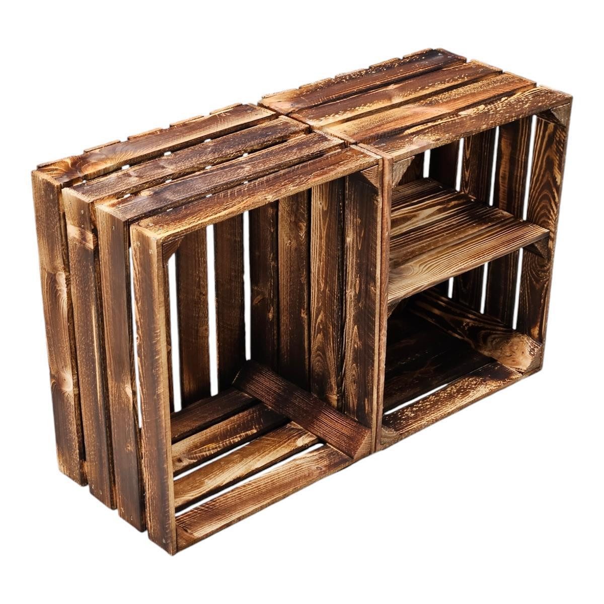Teramico Holzkiste Holzkisten 2er Set 50cm mit Ablage Vintage Geflammt, Vintage Obstkiste