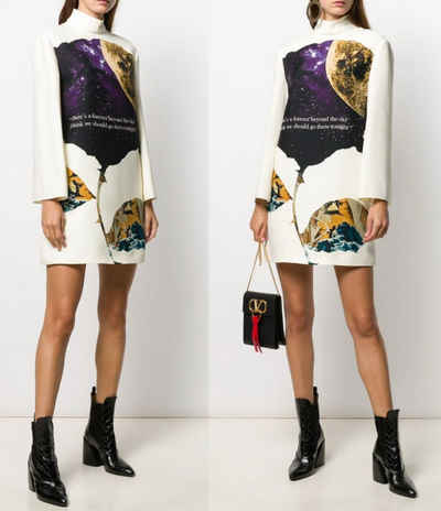 Valentino Midikleid VALENTINO GARAVANI Turtleneck Dress Minikleid Silk Wool Mini-Dress Bey