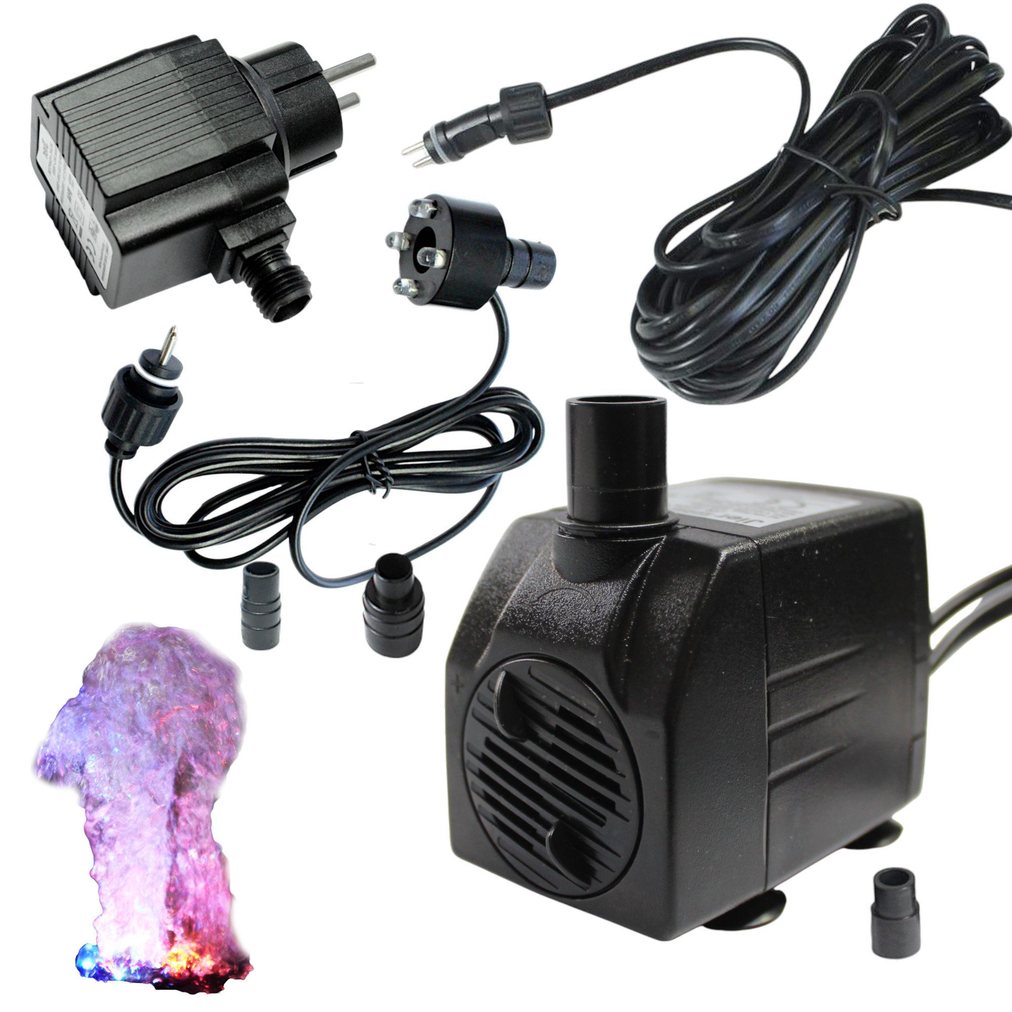 Arnusa Springbrunnenpumpe mit LED Quellsteinbeleuchtung Wasserpumpe Bachlaufpumpe 12V, Pumpe für Wasserspiele
