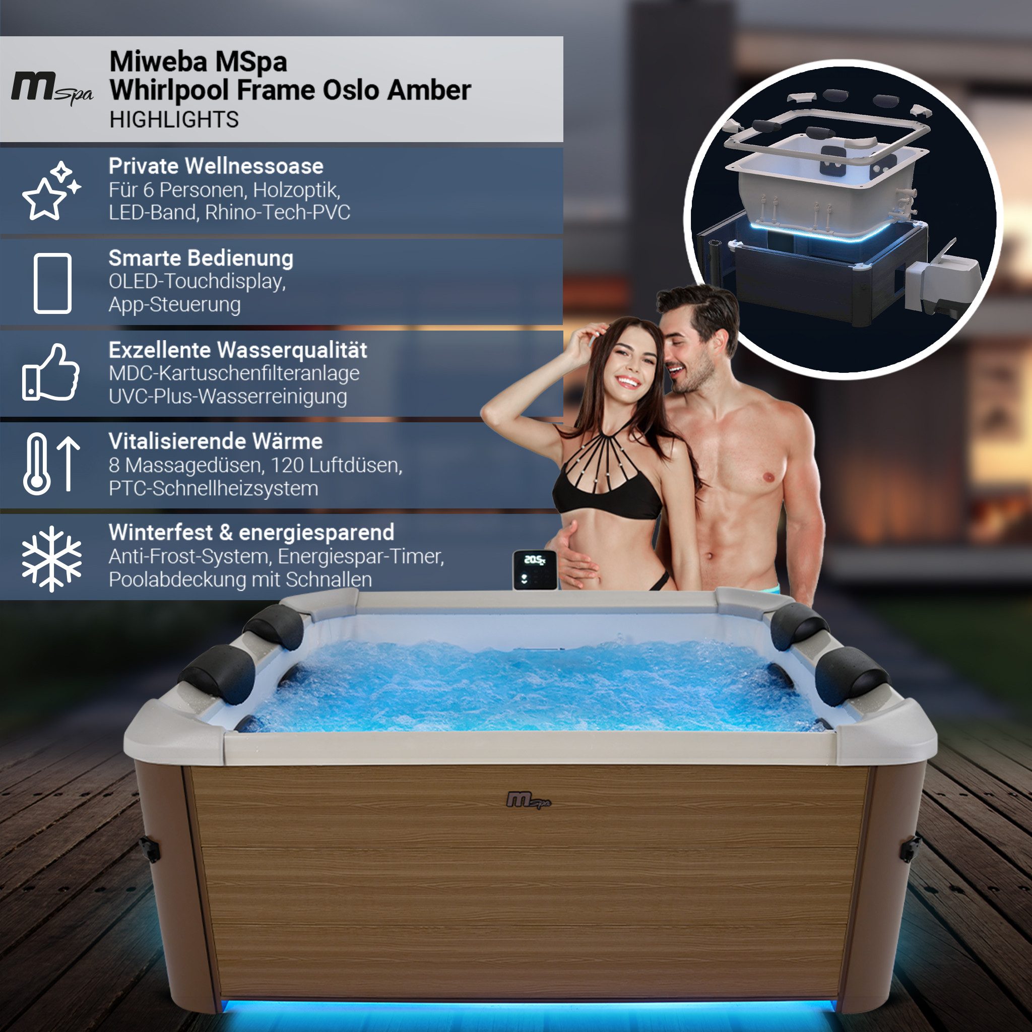 mSpa Whirlpool Whirlpool Frame Oslo F-OS063W für 6 Personen, (Whirlpool out günstig online kaufen