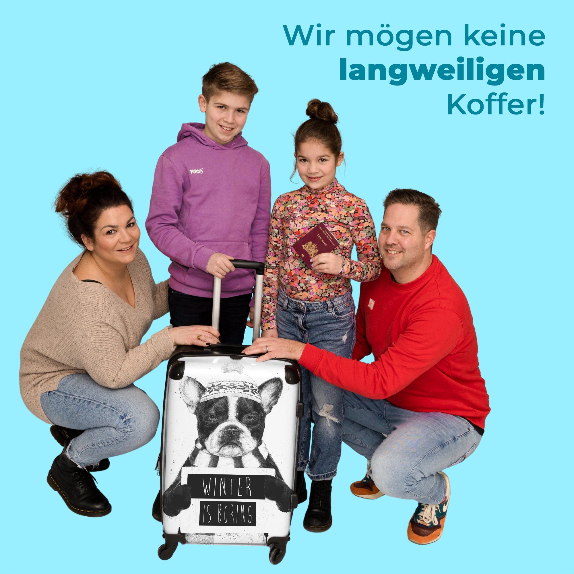 Zitat Rollkoffer Aufgabegepäck - Koffer Rollen, - 4 mit - Mütze, Reisekoffer Rollen 4 67x43x25cm Trolley Winter NoBoringSuitcases.com© Große Hund -