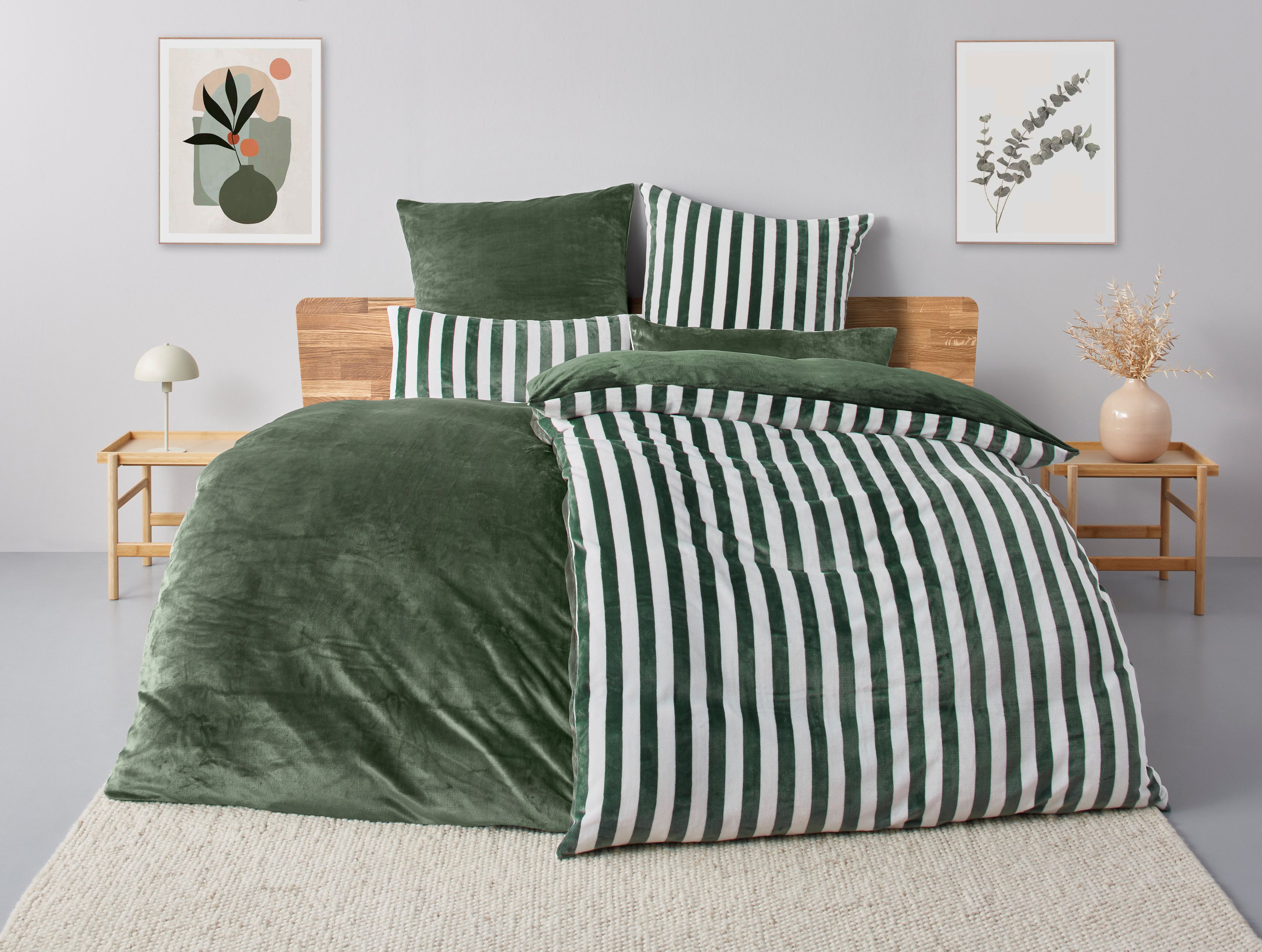 OTTO home Wendebettwäsche Greta in verschiedenen Qualitäten, Fleece, 2 teilig, Bettwäsche mit Streifen, ab 135x200 cm, NEU: auch in Fleece Qualität