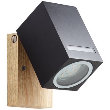 Lightbox Außen-Wandleuchte, ohne Leuchtmittel, Außen Wandspot, 10x7 cm, GU10, max. 20W, IP44, schwenkbar, Metall/Glas