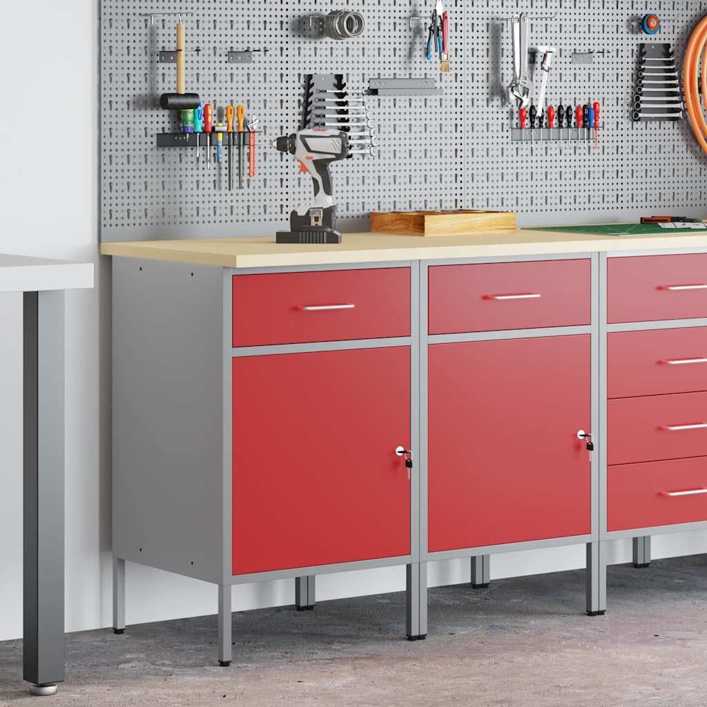 vidaXL Werkzeugschrank Werkbank mit Schubladen 2 Stk. Rot und Grau 100 x 55 x 85 cm (2-St)
