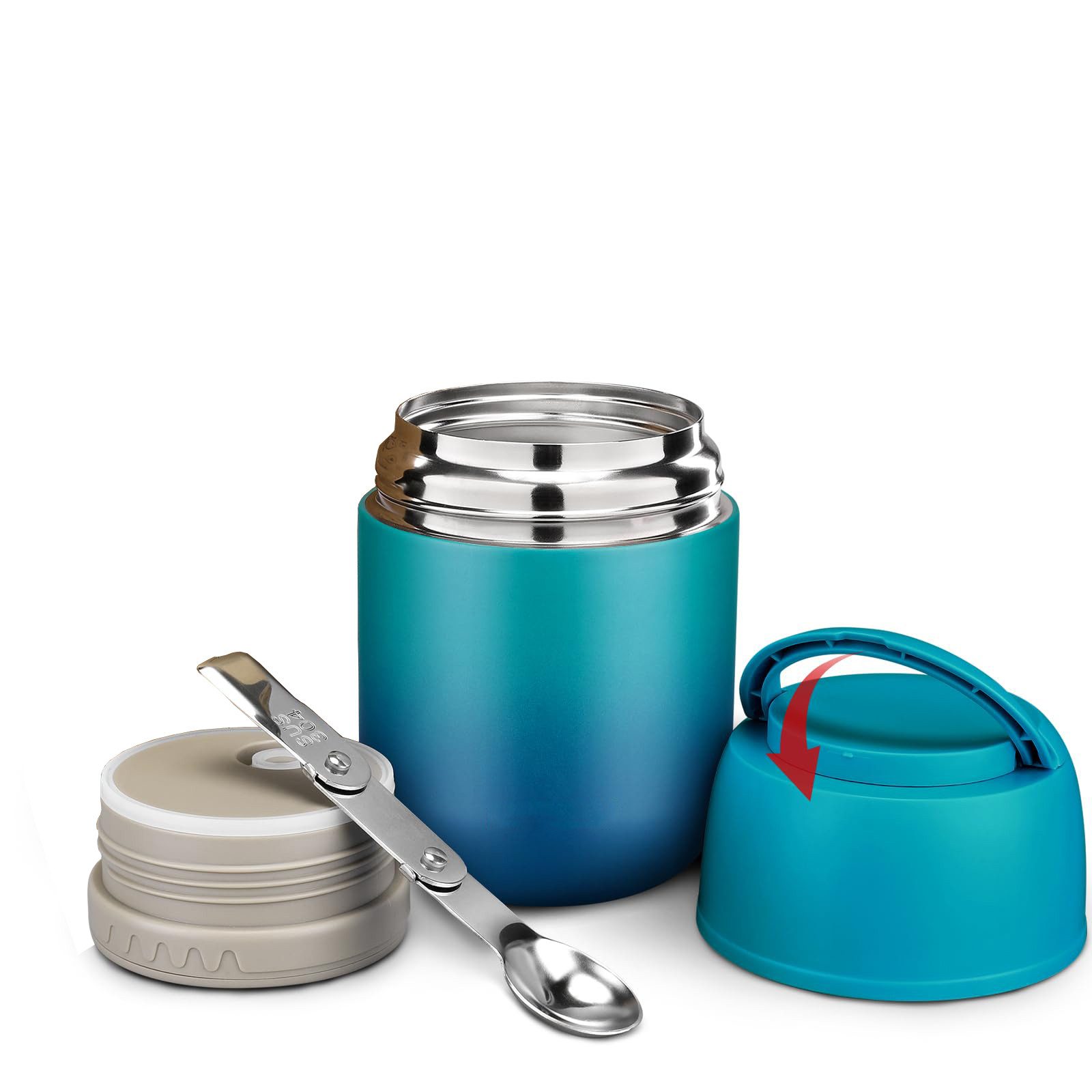 Coonoor Thermobehälter für Essen 500ml Thermobehälter Edelstahl Warmhaltebehälter, mit faltbaren Löffel, Thermo Lunchbox für Heißfutter Kinder Erwachsene