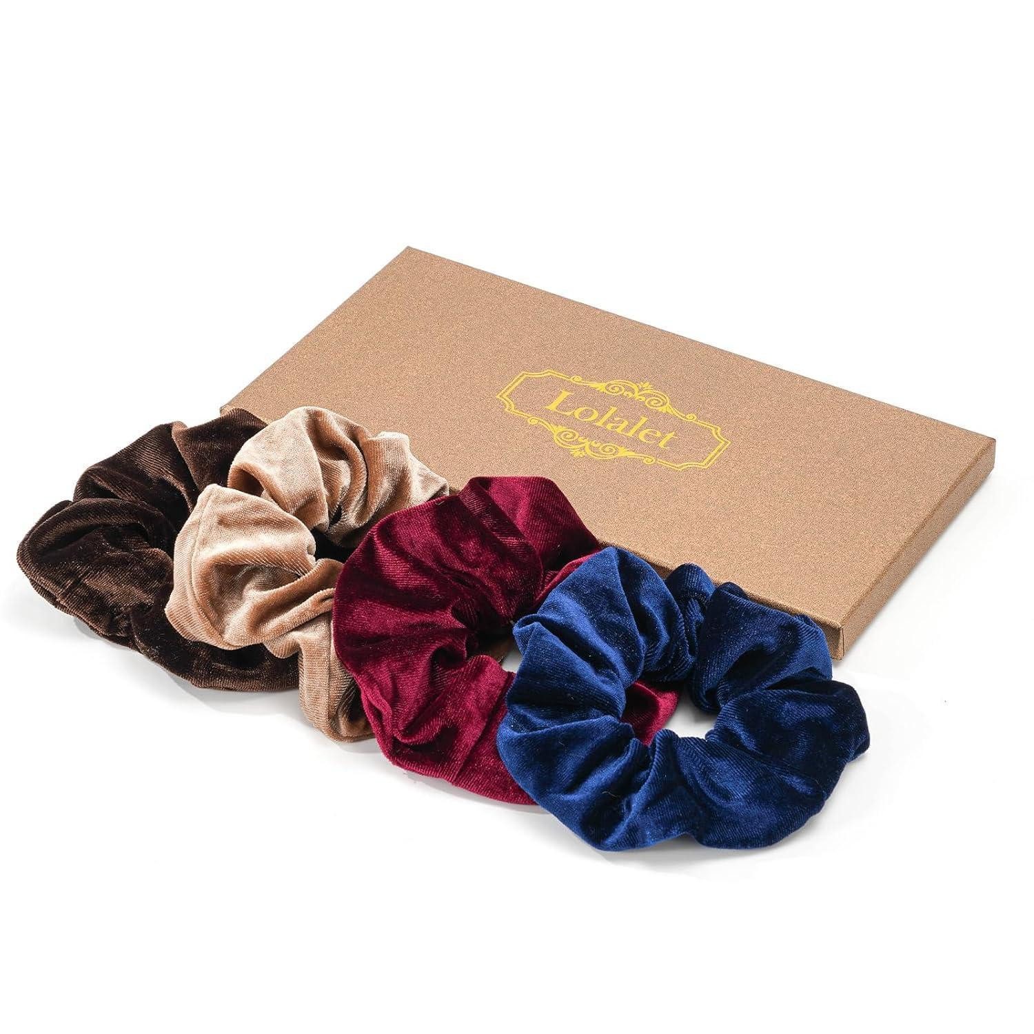 Haargummi 4er Set Velvet Haargummis Scrunchies in Geschenkbox - Haarschmuck für