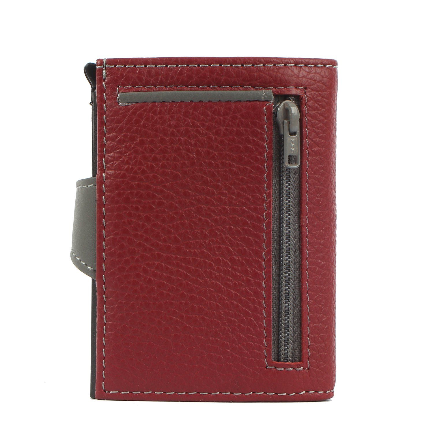 Margelisch Mini karminrot noonyu Kreditkartenbörse Upcycling RFID double Leder leather, aus Geldbörse