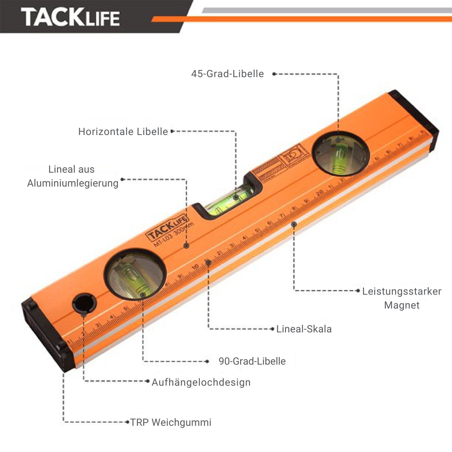 TACKLIFE Wasserwaage Magnetische Wasserwaage, 300mm Röhrenlibelle günstig online kaufen